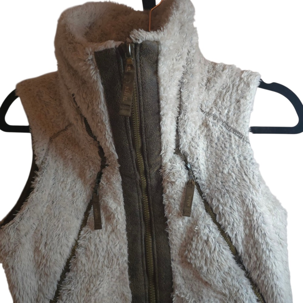 KÜHL Flight Vest Womens S Sherpa Fleece Zip Out Hood Gray‎ Brown Gorpcore Alpine - Picture 5 of 15